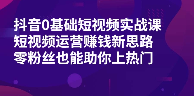 抖音0基础短视频实战课，短视频运营赚钱新思路，零粉丝也能助你上热门_中创网