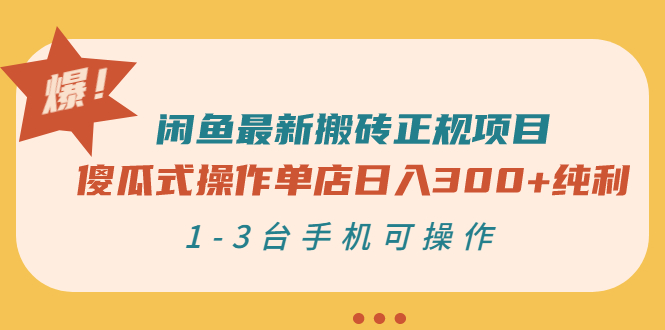 （2859期）闲鱼最新搬砖正规项目：傻瓜式操作单店日入300+纯利，1-3台手机可操作_中创网