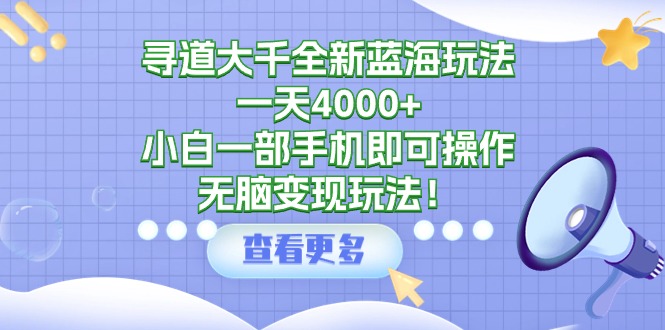 （9548期）寻道大千全新蓝海玩法，一天4000+，小白一部手机即可操作，无脑变现玩法！_中创网