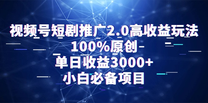 （9292期）视频号短剧推广2.0高收益玩法，100%原创，单日收益3000+，小白必备项目_中创网