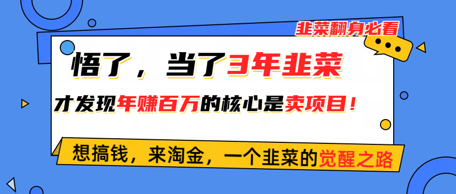 （10861期）悟了，当了3年韭菜，才发现网赚圈年赚100万的核心是卖项目，含泪分享！_中创网