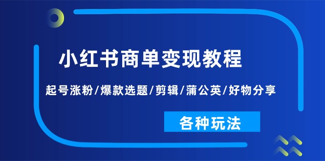 （11270期）小红书商单变现教程：起号涨粉/爆款选题/剪辑/蒲公英/好物分享/各种玩法_中创网