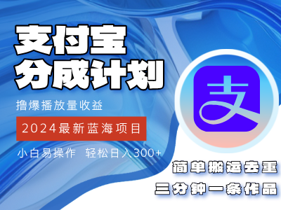 （12060期）2024蓝海项目，支付宝分成计划项目，教你刷爆播放量收益，三分钟一条作_中创网