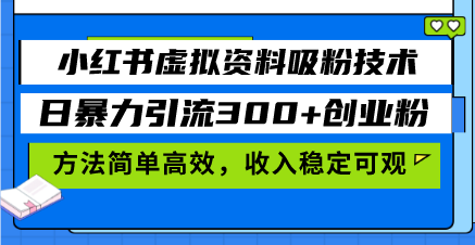 （13345期）小红书虚拟资料吸粉技术，日暴力引流300+创业粉，方法简单高效，收入稳定可观_中创网