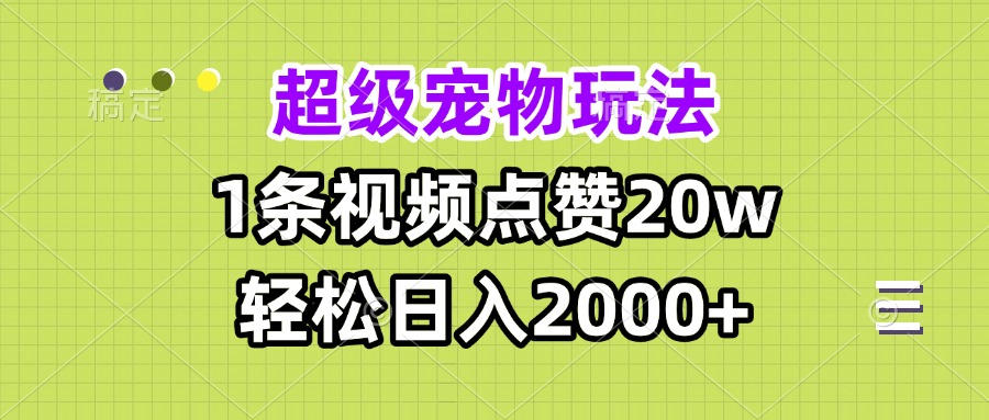 （13578期）超级宠物视频玩法，1条视频点赞20w，轻松日入2000+_中创网