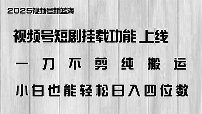 （14310期）视频号短剧挂载功能上线，一刀不剪纯搬运，小白也能轻松日入四位数_中创网